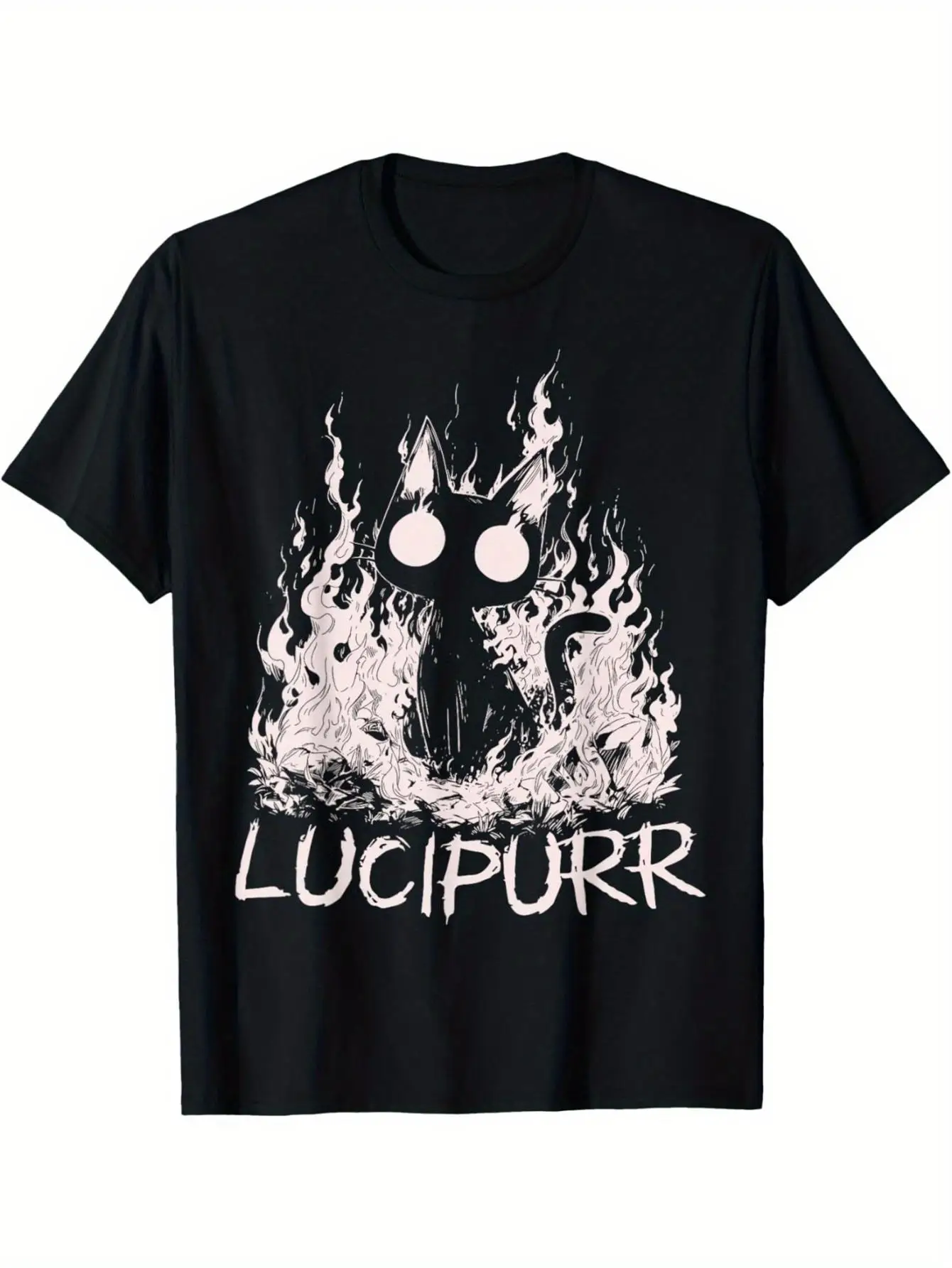 Valentine's Day retro fashion pure cotton T-shirt, street style hip-hop demon cat print T-shirt, men's casual comfortable round neck T-shirt in plus size, perfect choice for Easter, St. Patrick's Day, Ramadan, and outdoor activities, large size T-shirt