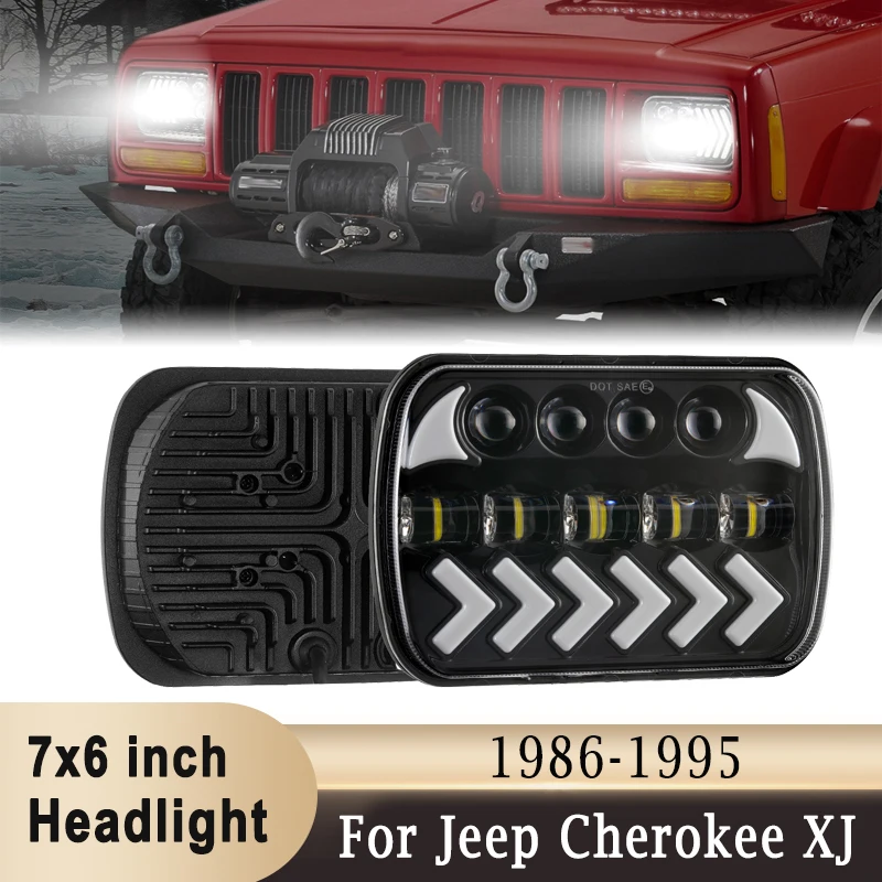 

7x6 inch LED Headlight 6000K Daytime Running Turn Singal Light Hi-Lo Beam for Jeep Wrangler YJ 86-95 for Cherokee XJ 84-01