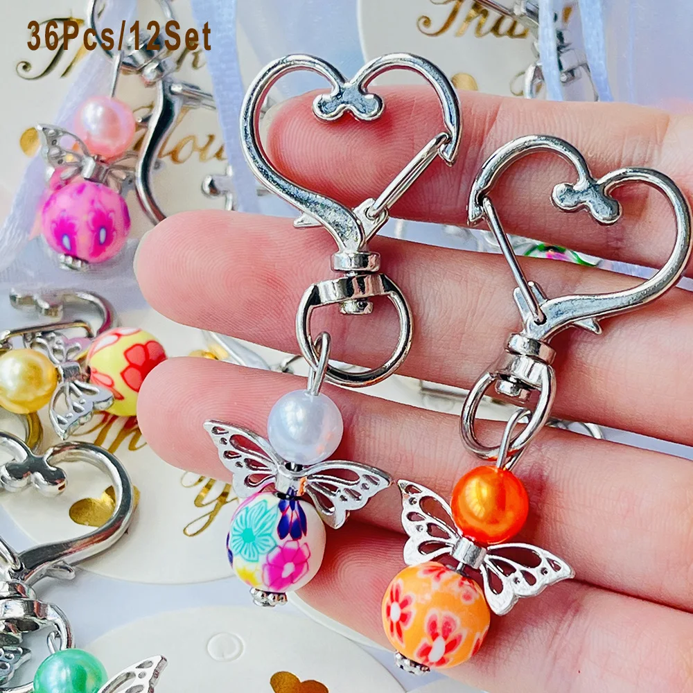 36 قطعة/12 مجموعة سلسلة مفاتيح على شكل قلب الملاك، هدايا مناسبة لحفلات الزفاف، عيد الميلاد، عيد الفصح، زينة العطلات، المعمودية #2