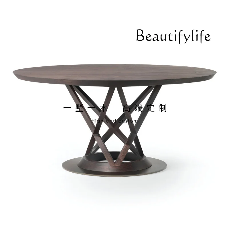 Modern Retro Silent Style Creative round Solid Wood Table Nordic Simple Light Luxury Multi-Person Dining Table