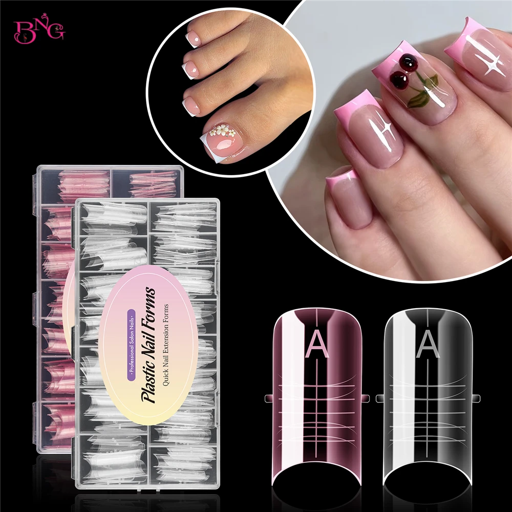

BNG NEW 150Pcs Dual Forms for Toes and Fingers Widen Square Nail Forms Half/Full Cover Nail Extension Molds Reusable Nail Tips