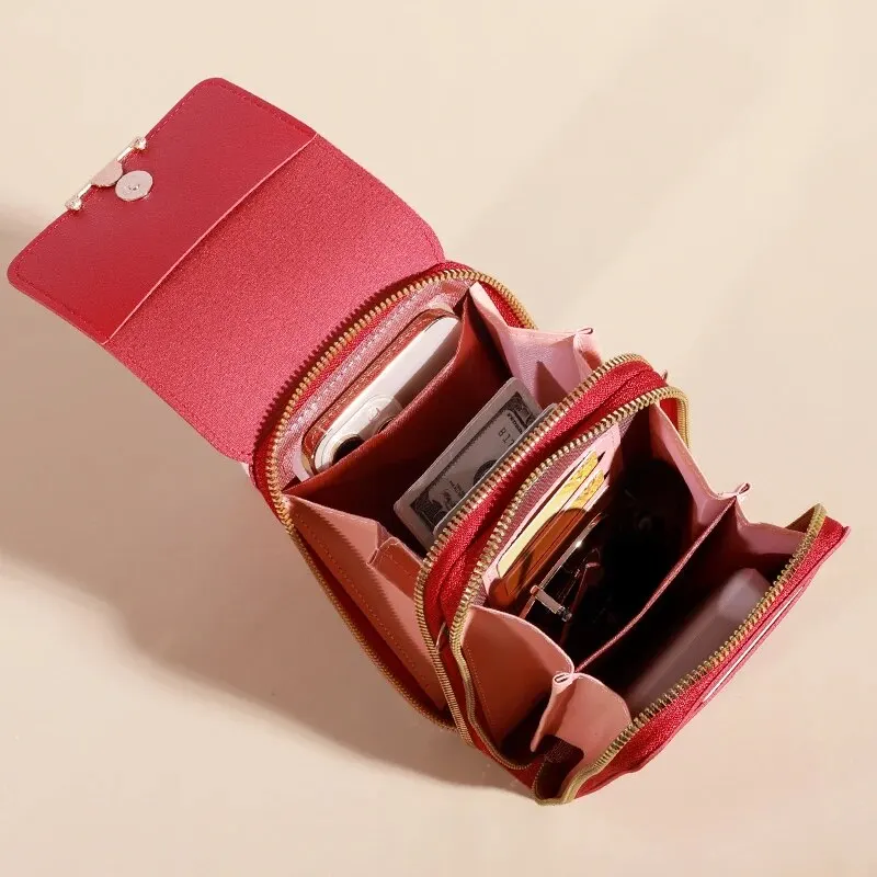 Touch Screen Mobile Phone Bag, Mini Flap Crossbody Bag, Fashion Faux Leather Purse, Vertical Wallet With Card Slots