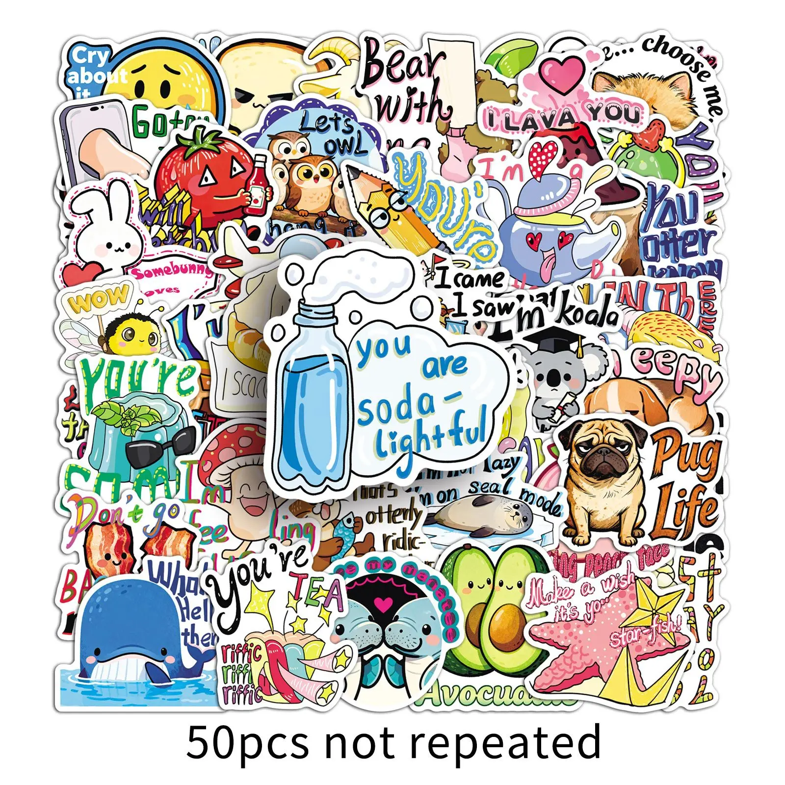 50 STKS Cartoon Engels Sticker Leuke Zin Graffiti Ah Waterdichte Sticker Kinderen Speelgoed Cadeau voor Laptop Bagage Briefpapier Doos Dagboek