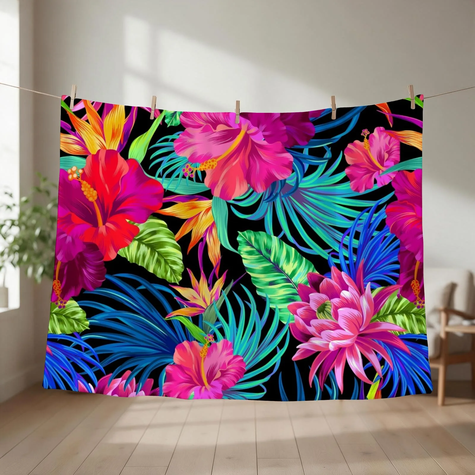 Drive You Mad Hibiscus Pattern Throw Blanket couch cozy soft plush fuzzy picnic outdoor blanket