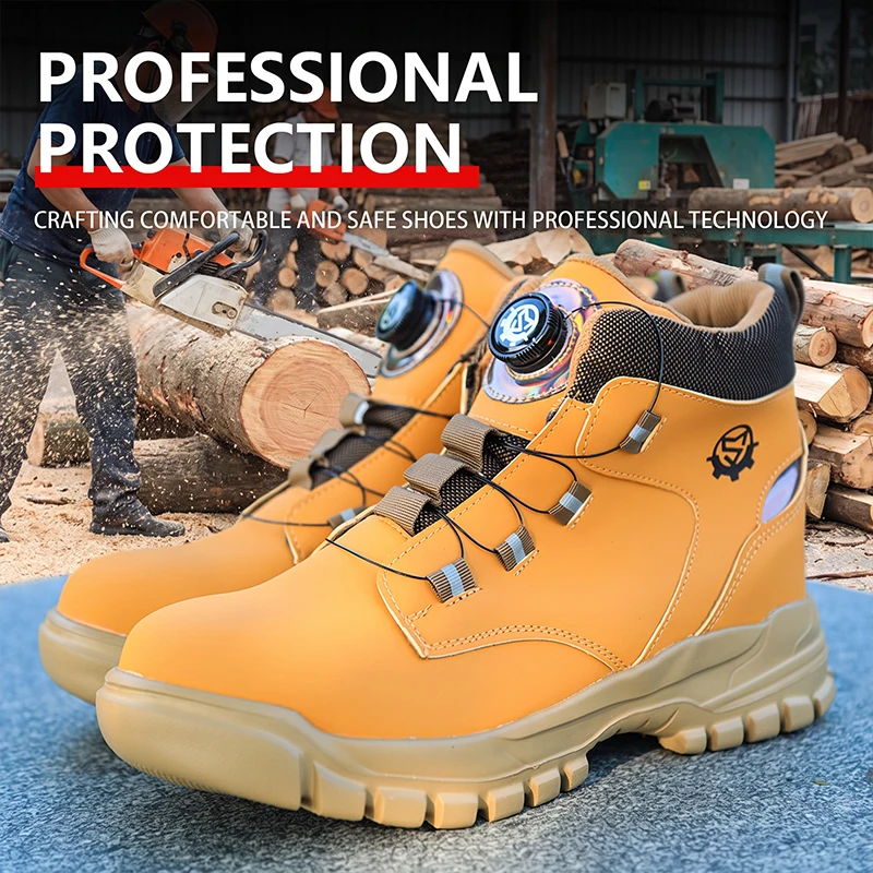 High Cut EVA Sole Microfiber Leather Rotating Lacing Steel Cap Puncture Proof Impact Resistant Work Shoes Safety Shoes