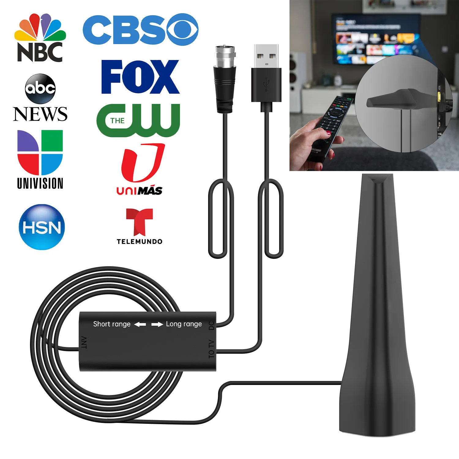 Antenna TV aggiornata HDTV amplificata 3000 miglia segnale digitale HD 4 k1080p canali TV gratuiti a lungo raggio per interni 36DBI cavo lungo 16 piedi
