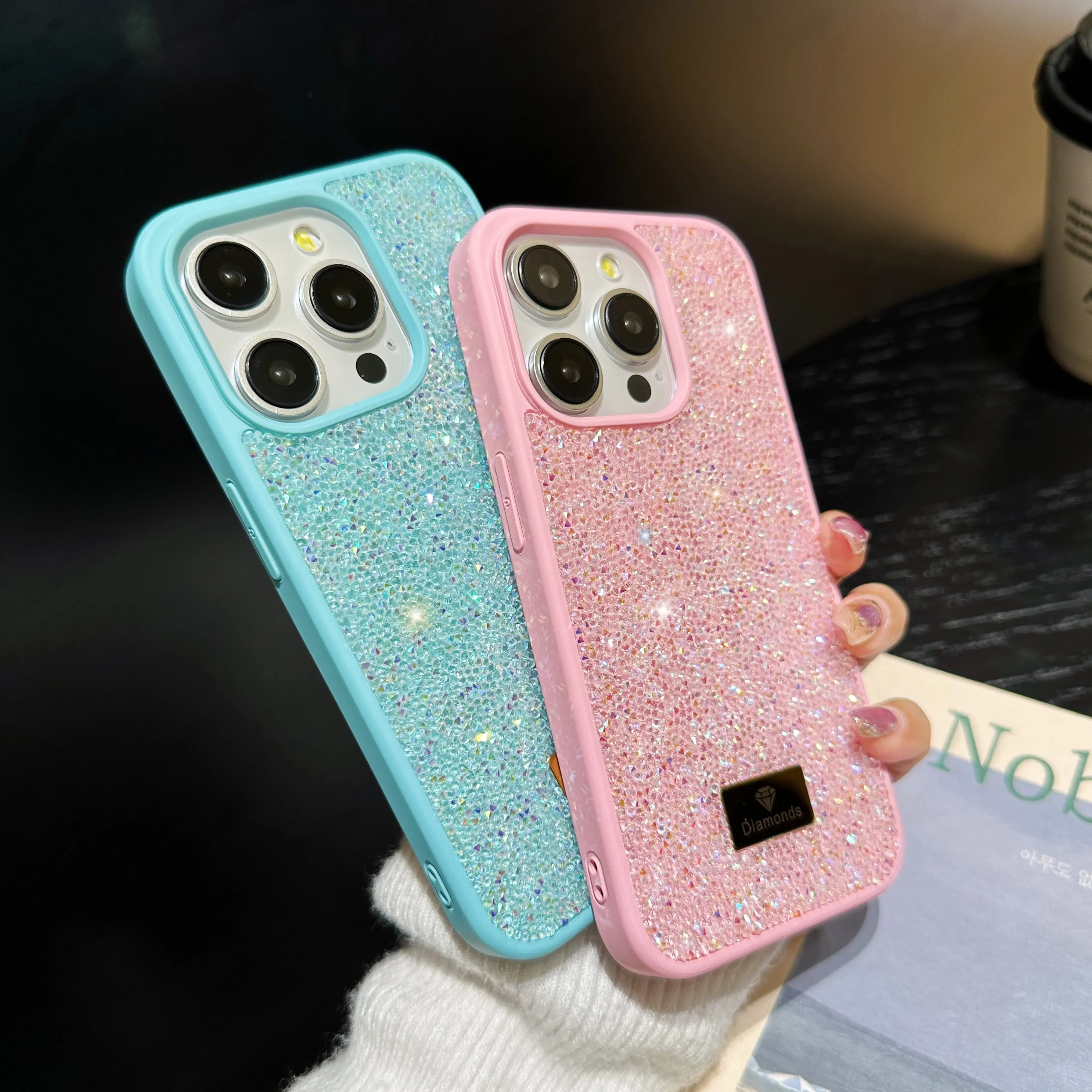 Luxury INS Dazzling Full Covered Zircon Macaroon Color Phone Case for iPhone 16 15 14 11 12 13 Pro Max Plus Back Cover