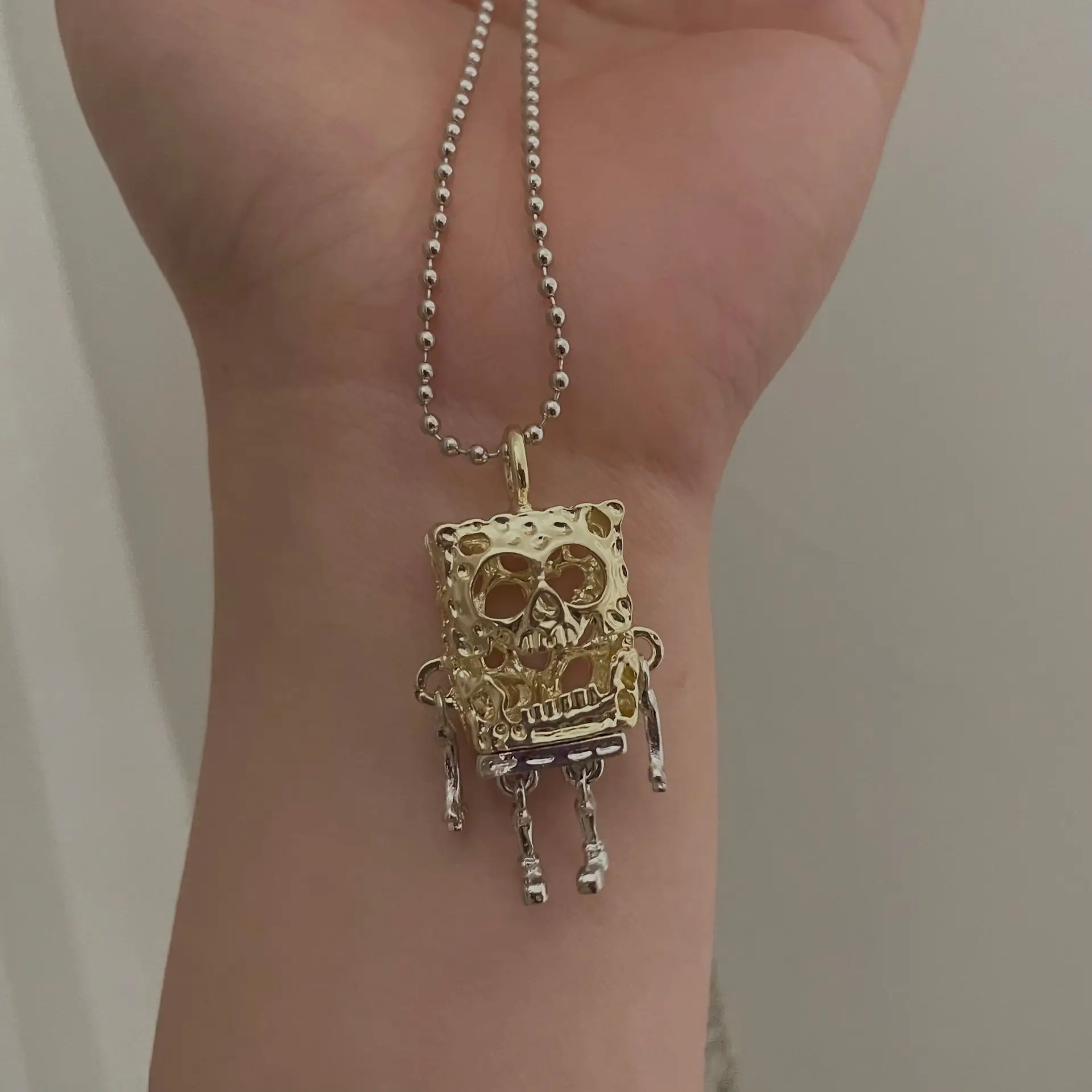 

Sponge-Bob SquarePants Punk Fashion Skeleton Skull Pendant Necklace Men Ladies Hip Hop Hollow Out Unique Unisex Y2K special Gift