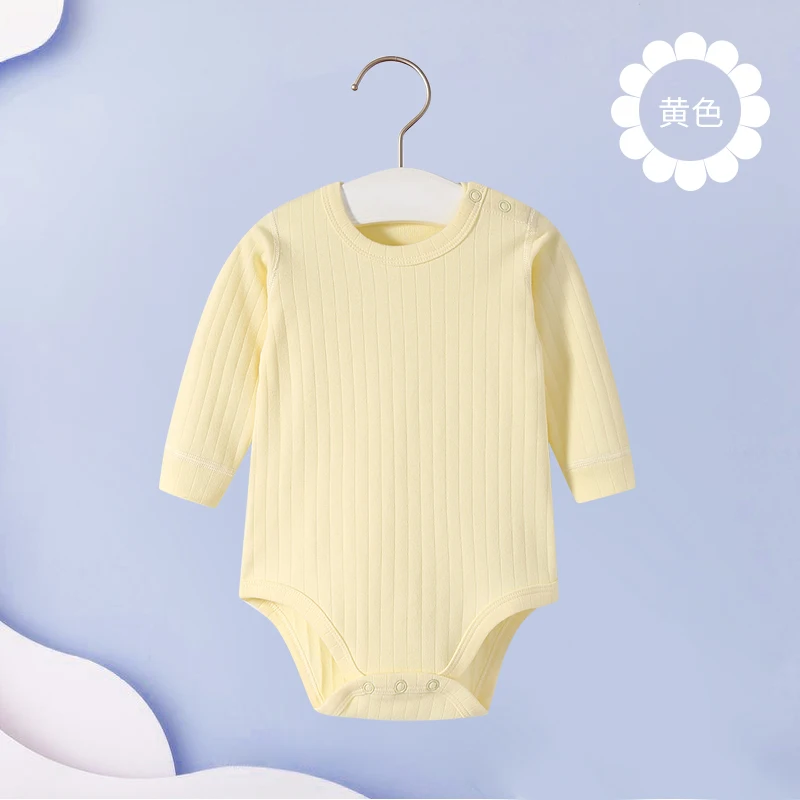 Soft Cotton Long-Sleeved Baby Bodysuit Seamless Sewing Baby Romper Newborn Clothes 0-24 moths Solid Color Infant Jumpsuit