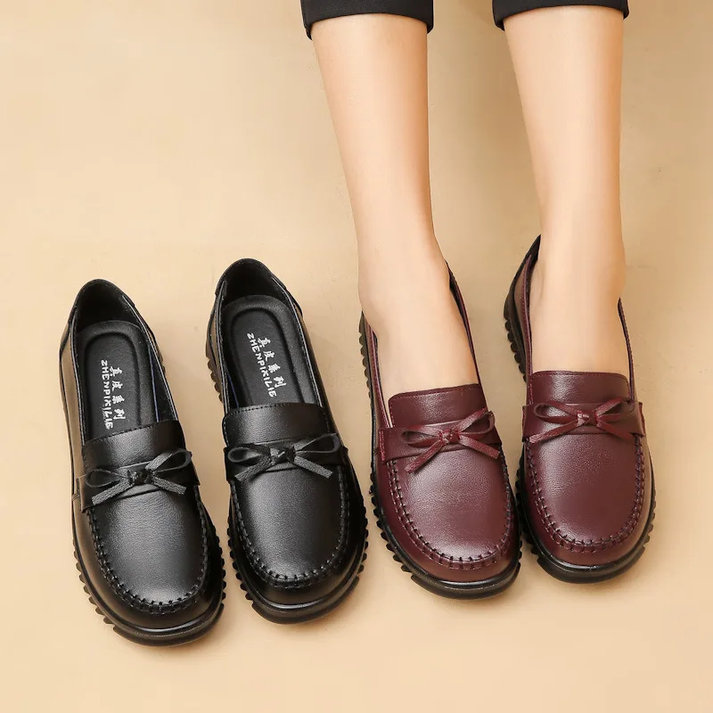 2023 Spring Autumn New Genuine Leather Shoes Woman Slip On Oxford Shoes Women Flats Casual Shoes Ladies Breathable Shoes