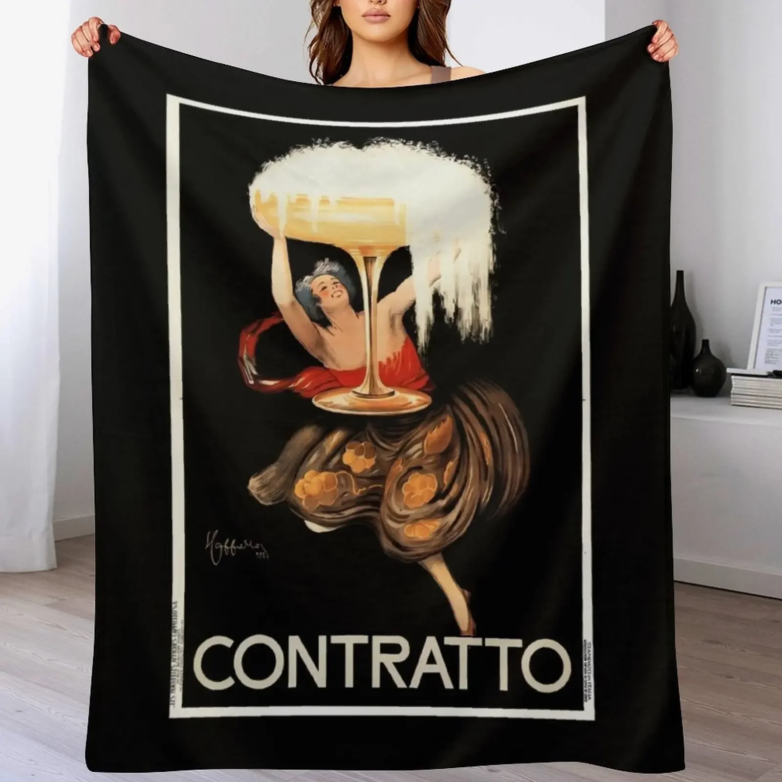

CONTRATTO SPARKLING WINE 1922 Italy Alcohol Advertiset Throw Blanket Flannel Fabric Stuffeds Bed linens Fashion Sofas Blankets