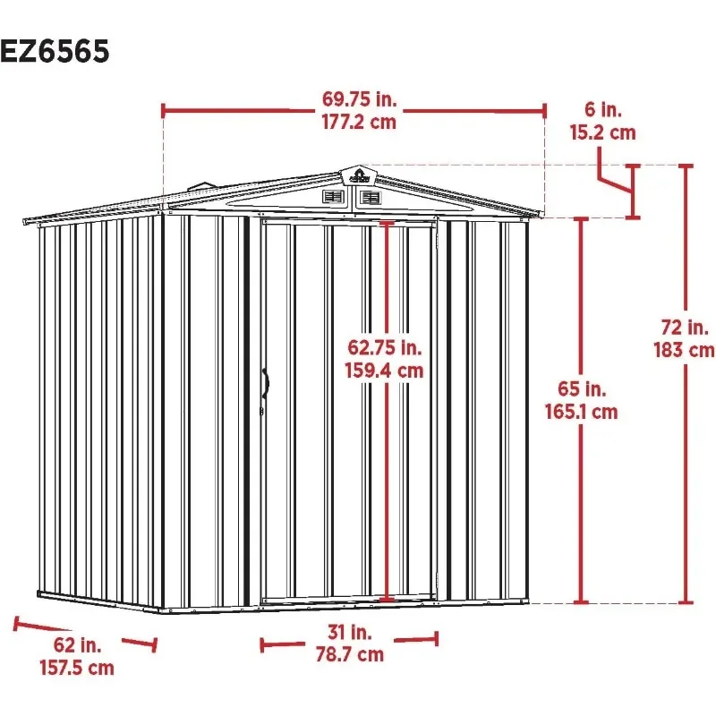 6' x 5' EZEE Galvanized Steel Low Gable Shed Cream with Charcoal, Storage Shed with Peak Style Roof