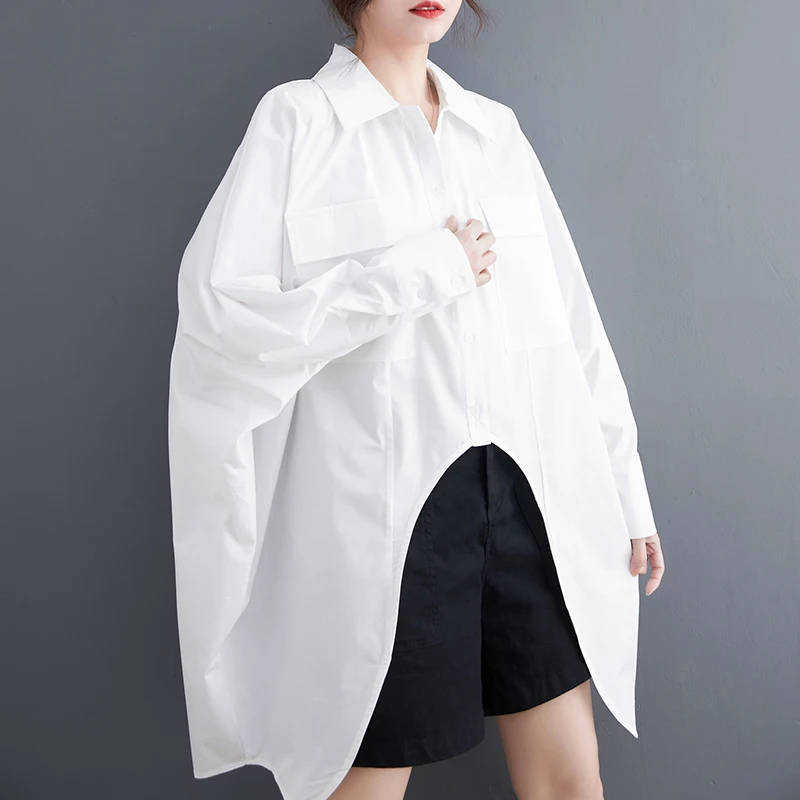 Tannt Women Shirt Asymmetrical Shirts Cotton Black White Long Blouse Tops Irregular Loose Casual Shirts Women 2023 New