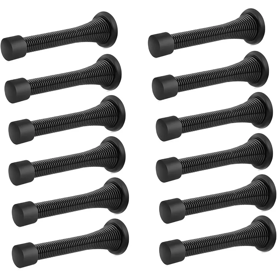 12개 스프링 도어 스톱 고강도 도어 스토퍼 고무 범퍼 벽걸이형 스프링 도어스톱 벽용 블랙