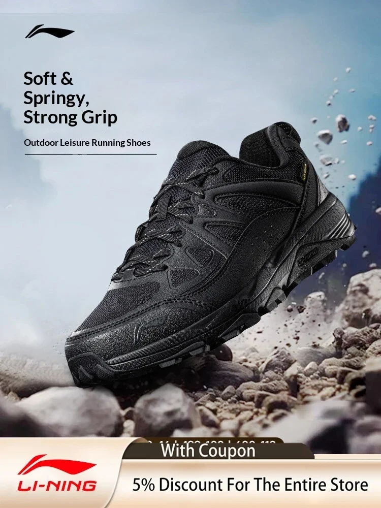 LI NING GAODA Men's autumn outdoor hiking shoes, anti slip and shock-absorbing black commuting sports running shoes