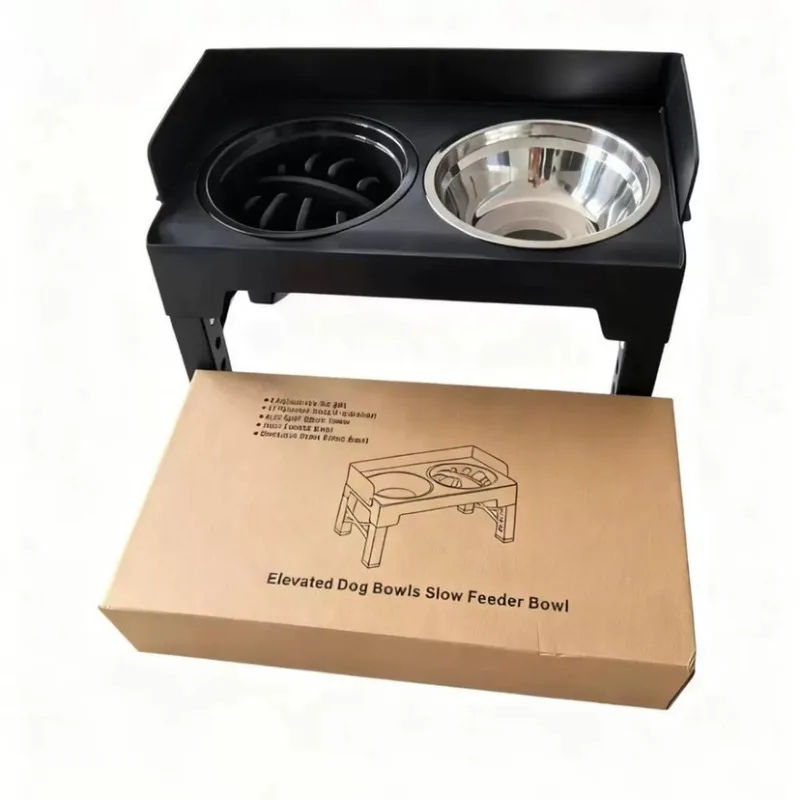 

Pet Feeder Slow Food Bowl Lifting Adjustable Table Cat and Dog Bowl Neck Protection Stainless Steel Pet Bowl Double Bowl Rack