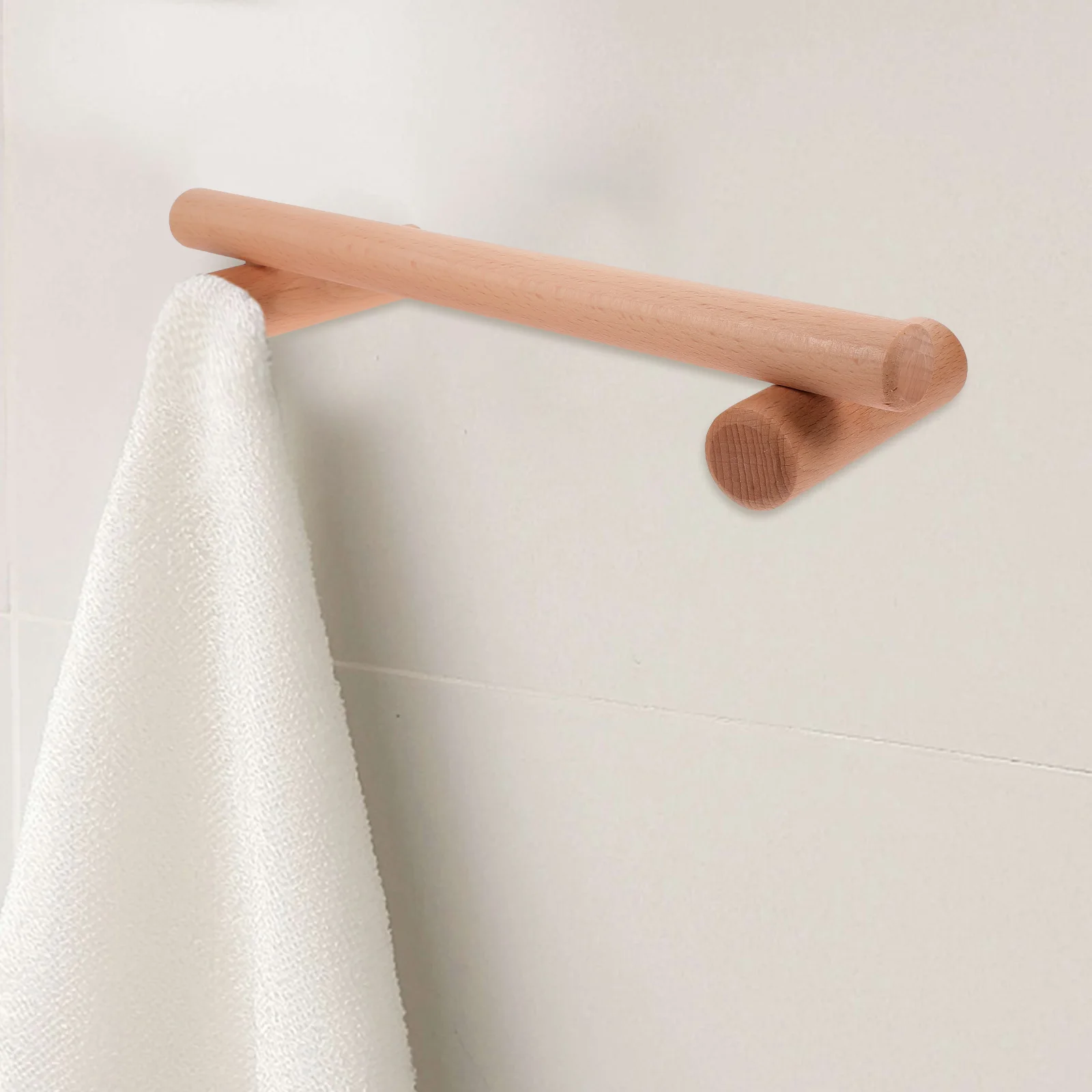 

1Pcs Solid Wood Single Towel Bar Space Saving Bathroom Organizer No Punch Wooden Towel Rack for Home Kitchen Use 30Cm