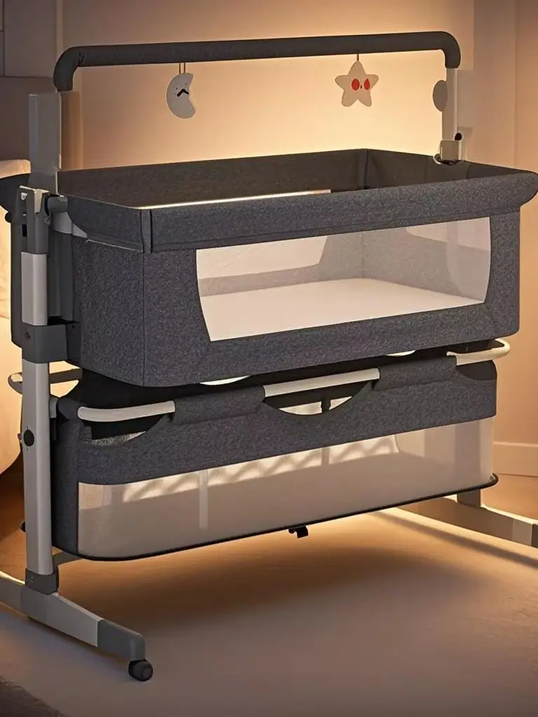Elektrische 3-in-1 babybedje, nachtkastje, kinderstoel en schommel met Bluetooth, afstandsbediening, opbergmand en wielen voor In - afbeelding 2