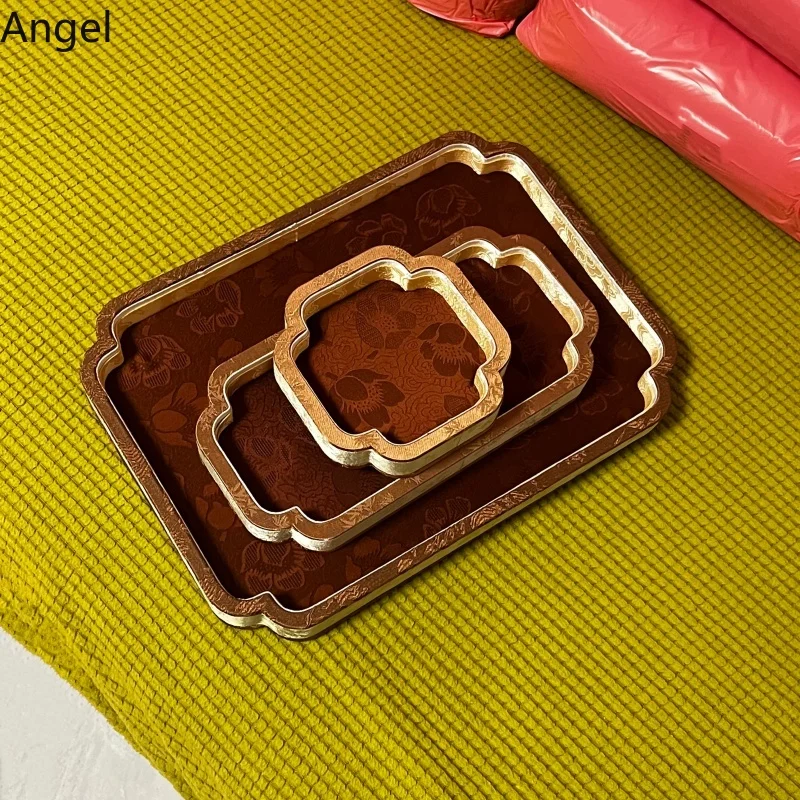 Light Luxury Palace Embroidery Jewelry Tray, Handmade Ruyi Pattern Display Plate 3pcs, Velvet Organizer for Pendant
