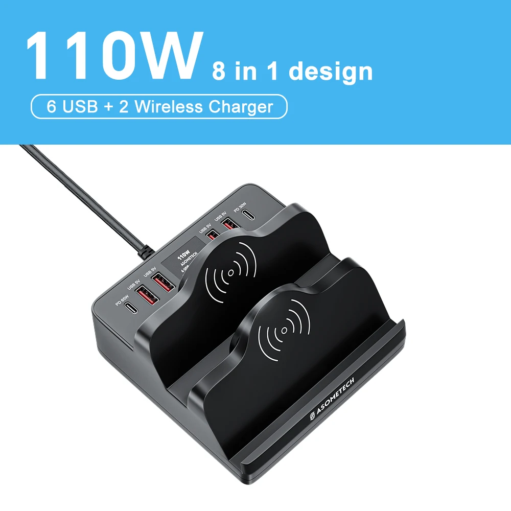 110 W USB C Schnellladestation PD QC3.0 PPS Typ C Schnellladung Dual Wireless Ladegerät für iPhone 14 13 Pro Max Samsung Xiaomi
