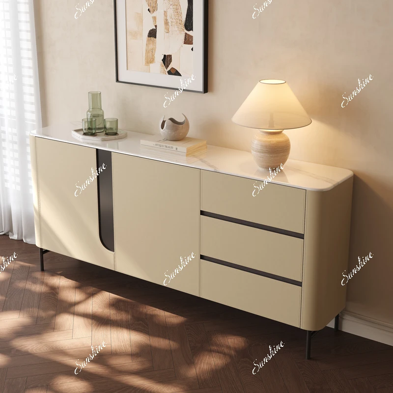 Italian minimalist saddle leather solid wood dining side cabinet household entrance entrance cabinet