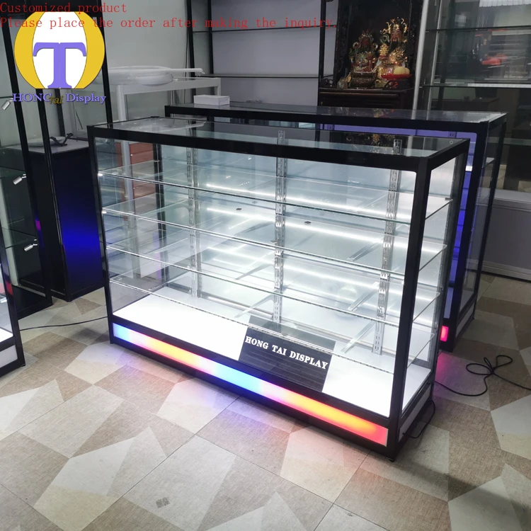 

Custom.Factory Direct LED Smoke Shop Display Sliding Mirror Door Aluminum Tempered Glass Cabinet Retail Stores Shops Good Price