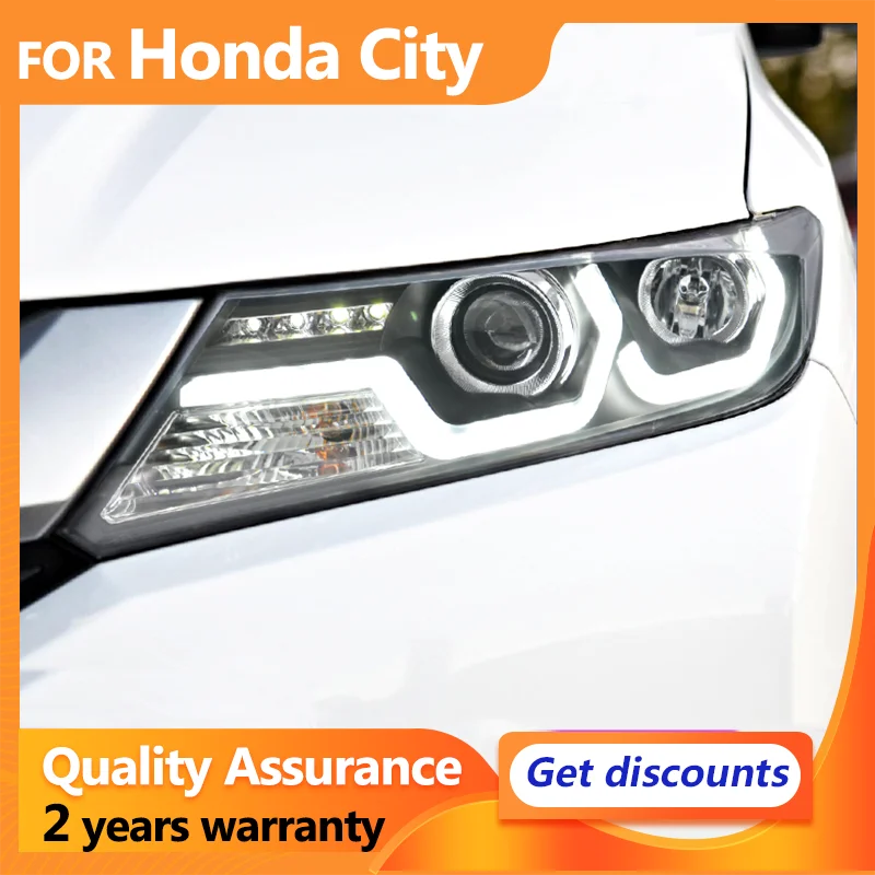 For Honda City LED Headlights 2015 2016 2017 2018 2019 2020 Led DRL Turn Signal High Beam Angel Eye Bi Xenon Projector Lens