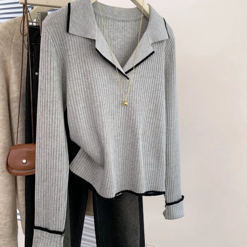 

Новый весенне-осенний свитер, женский свободный свитер с цветными блоками, прямая трубка, закрывающий мясо, с длинными рукавами, верхний базовый вязаный свитер