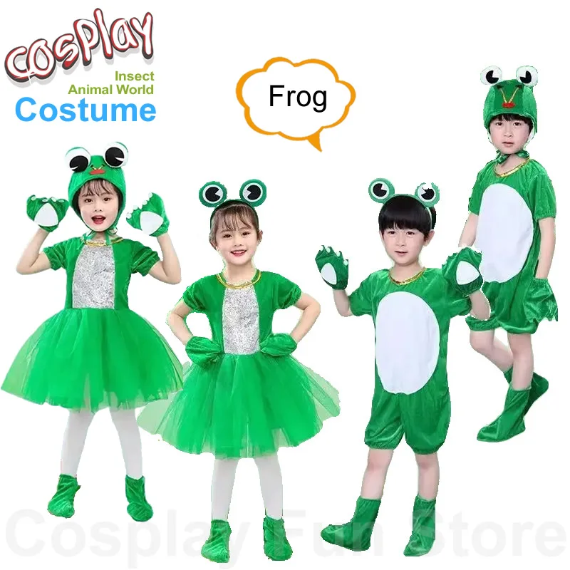 Costume da spettacolo in tessuto di velluto per bambini Anime Cosplay rana abbigliamento da gioco di ruolo vestito animale tuta gonna corta 90-150cm