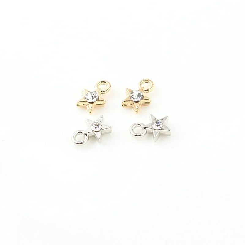 50PCS/Lot Fashion Gold Color Charms Star Round Heart Shape With Rhinestone Charm Pendants For Jewelry Handmade