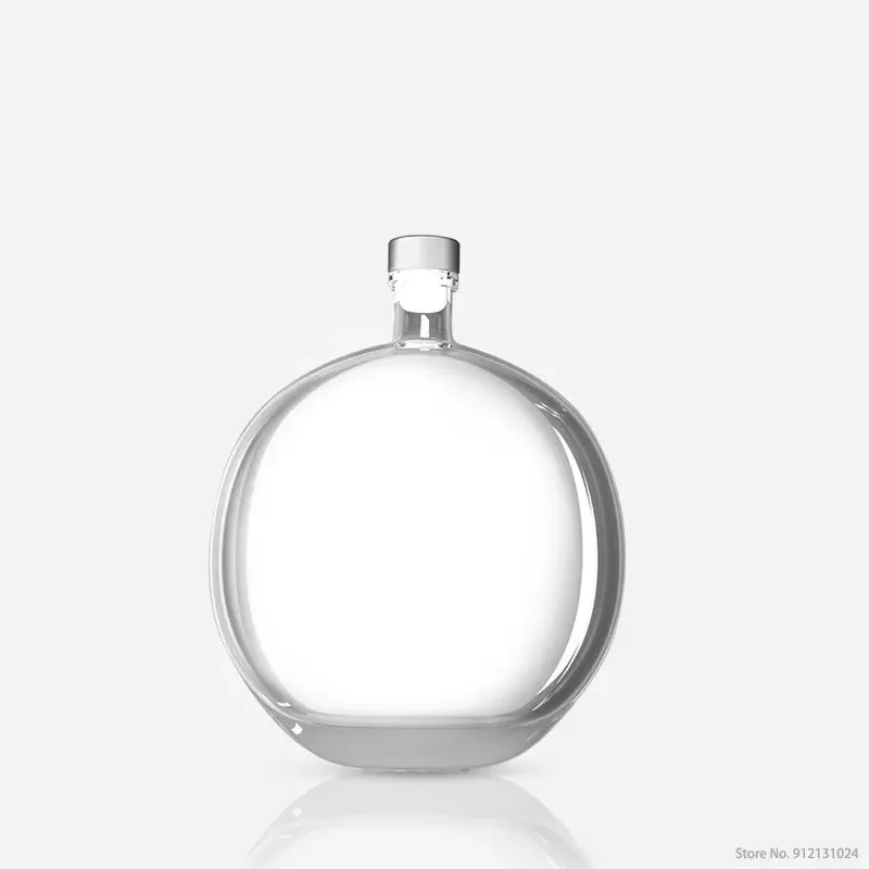 Round shaped  lead-free glass whiskey decanter clear wine glass bottle for Liquor Scotch Bourbon with Airtight stopper