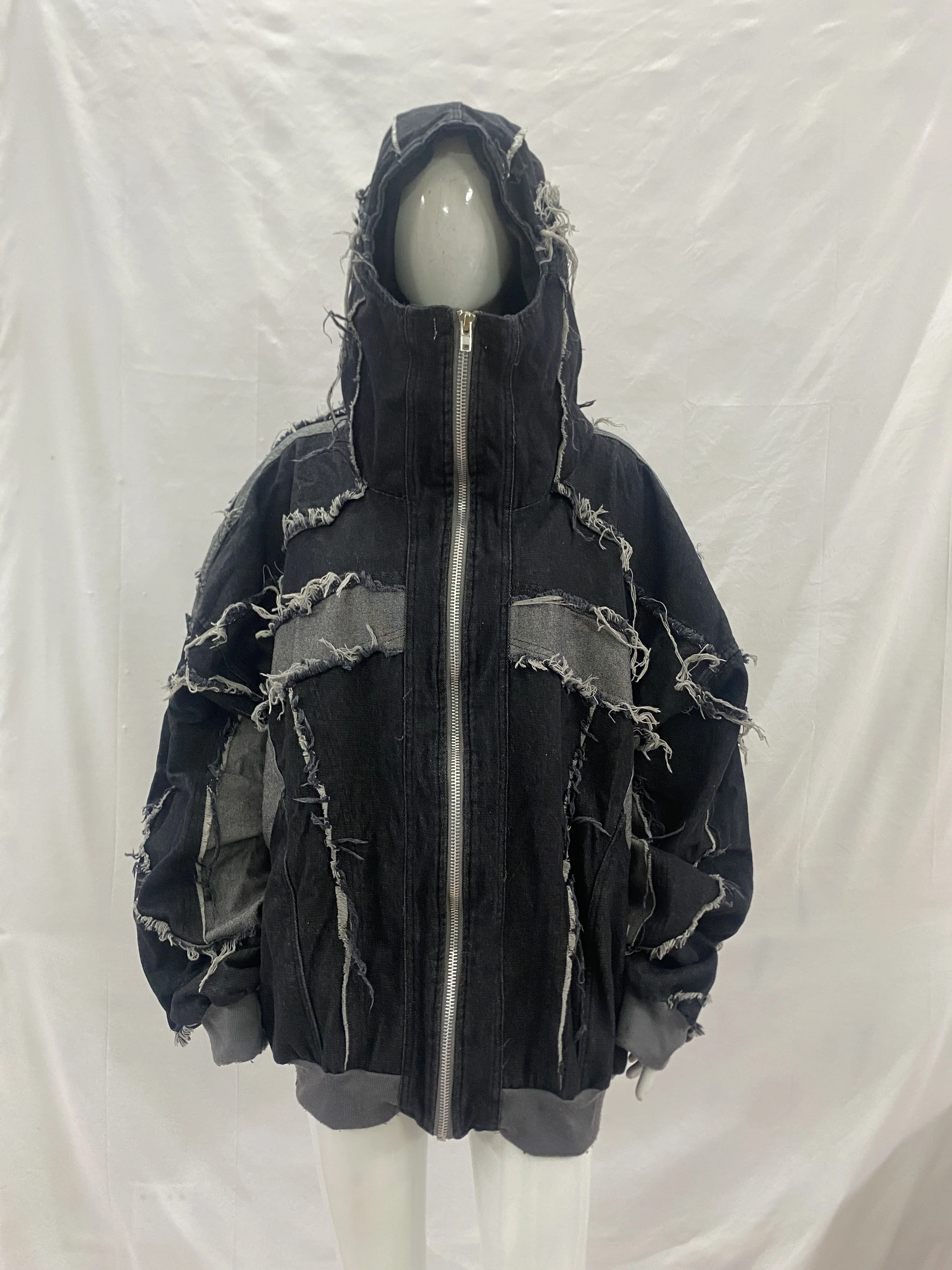 

American style dark design, heavyweight niche tassel vintage hoodie, unisex high street sweatshirt