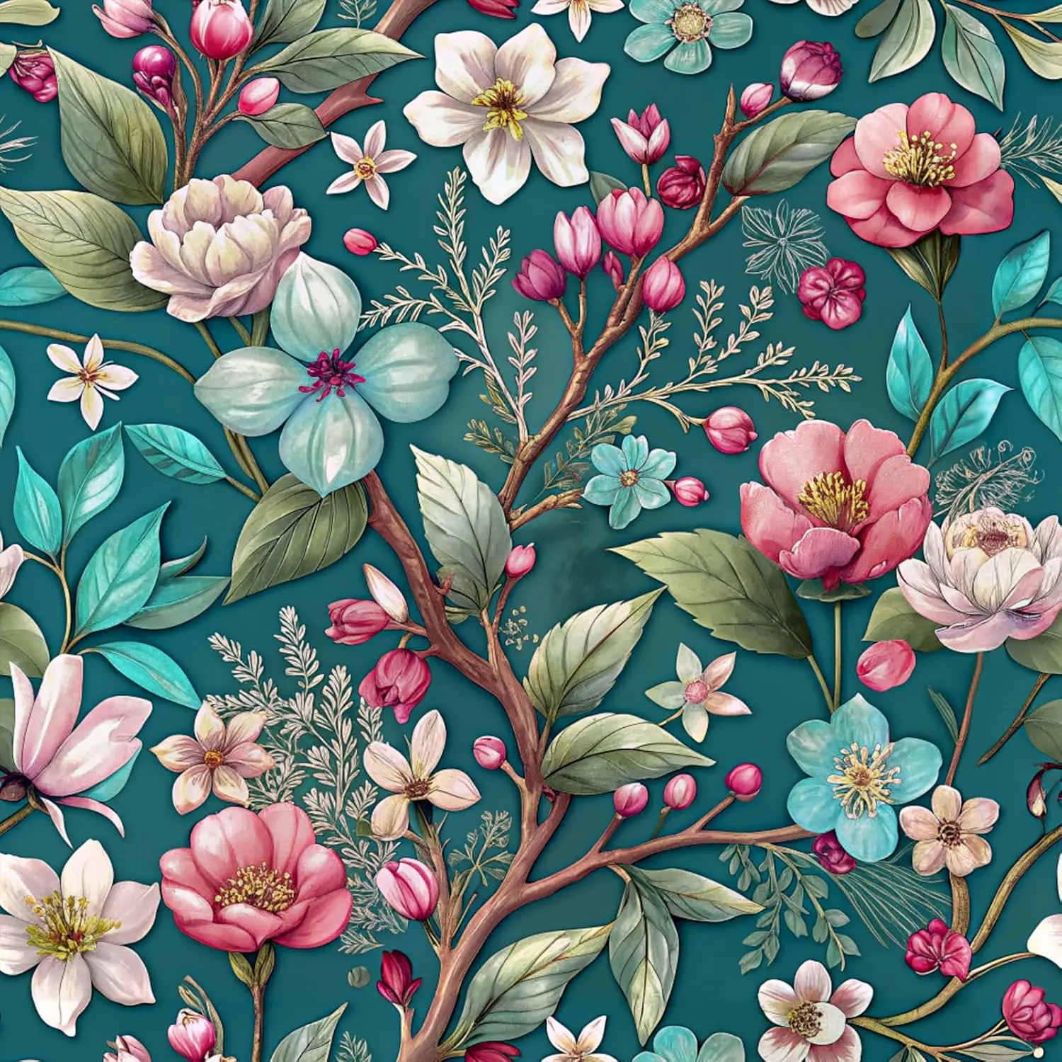 Floral Peel and Stick Wallpaper Green Flower Textured Contact Paper Modern Removable Vinyl Self Adhesive Wallpaper for Bedroom