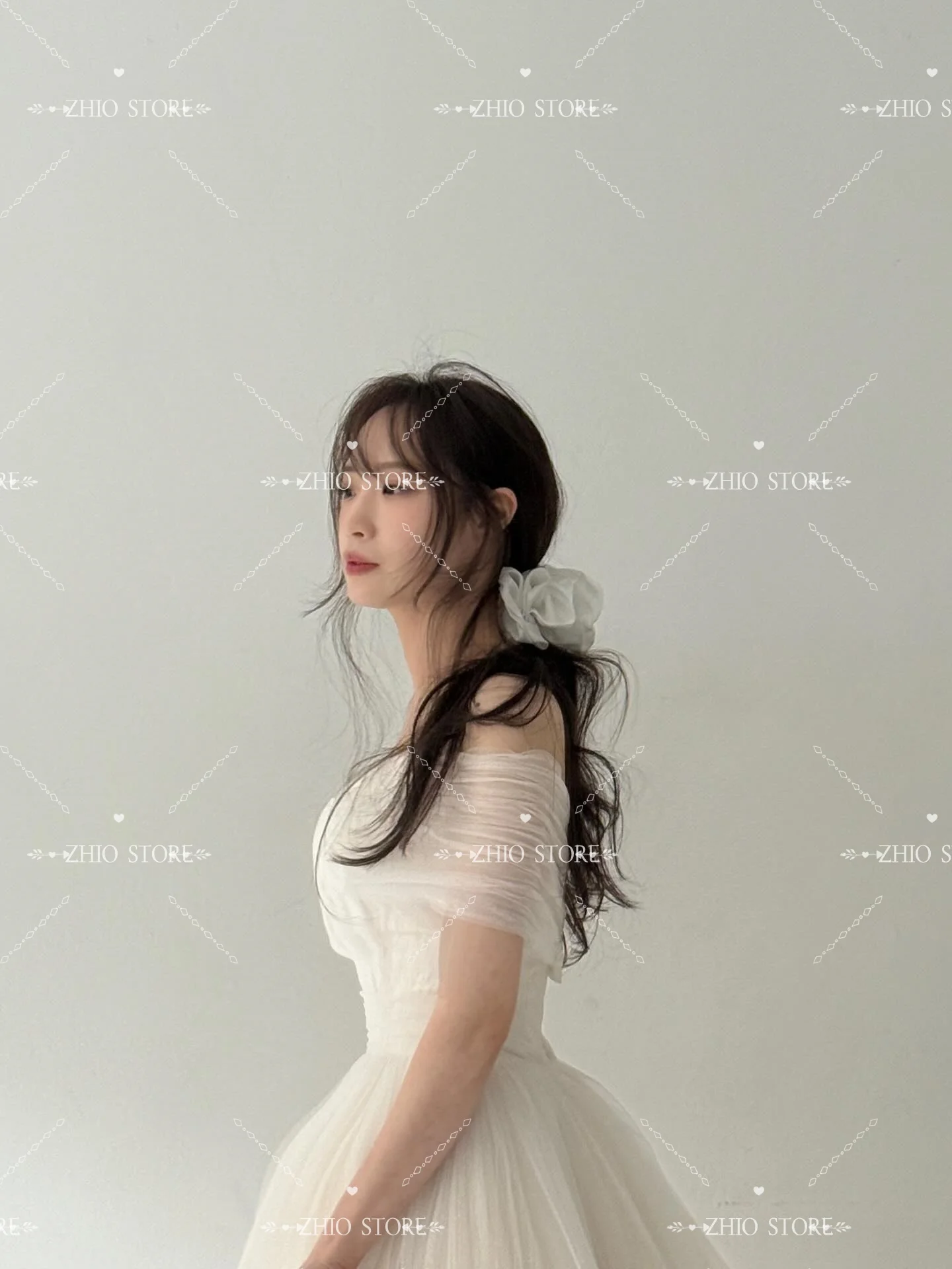 Zhi querida fora do ombro vestidos de casamento coreano personalizado macio tule vestido de festa de casamento nupcial ao ar livre vestidos de pressão de casamento