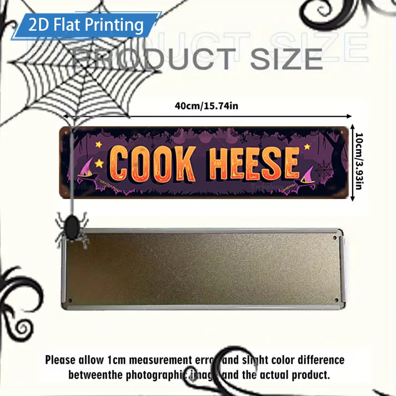 1pc 8x12inch Metal Sign Halloween "COOK HESE" Sign, 2D Flat Printing, Festive Pumpkin & Bat Decor
