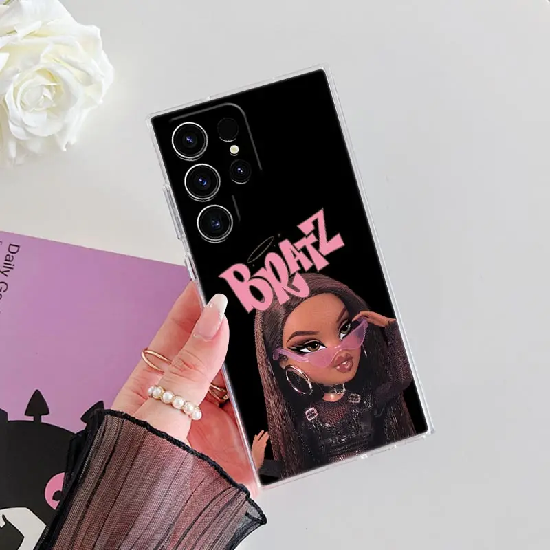 Bratz الكرتون فتاة الموضة قضية الهاتف لسامسونج غالاكسي S24FE S25 S23 S21 الترا S20 S24 FE S22 زائد A35 A55 5G حافظة غطاء شفاف #5