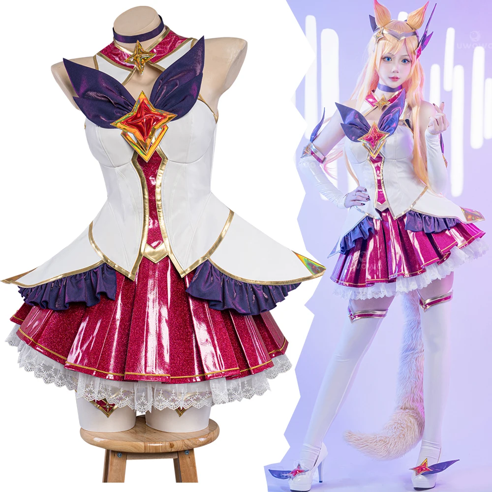 Game Star Guardian Ahri Cosplay Costume Anime Love Suits Akali Kaisa Cosplay Tails Wigs Hairs Halloween For Women Party Pink