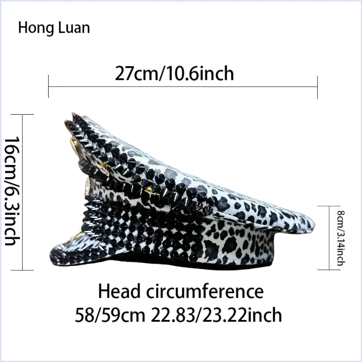 HongLuan Yellow Laser Leather Loop Captain Hat Rhinestone & Military Caps for Woman, Rave Festivals Accessories ＆ Party Cap Man