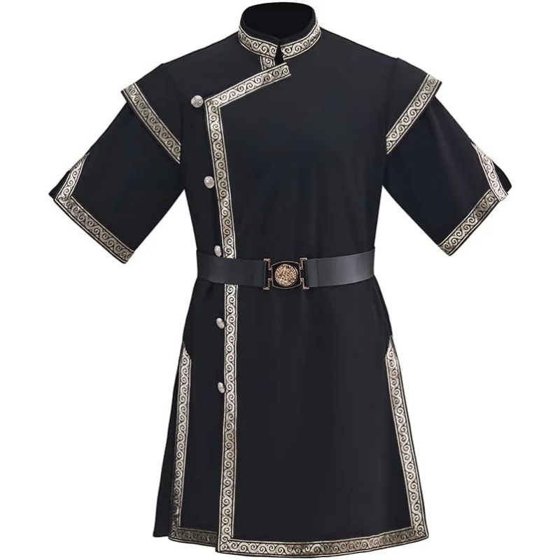 

❤️❤️❤️Mens Medieval Costume Knight Tunic Cosplay Tops Viking Pirate Vintage Warrior Renaissance Jacket with Belt❤️⭐️❤️