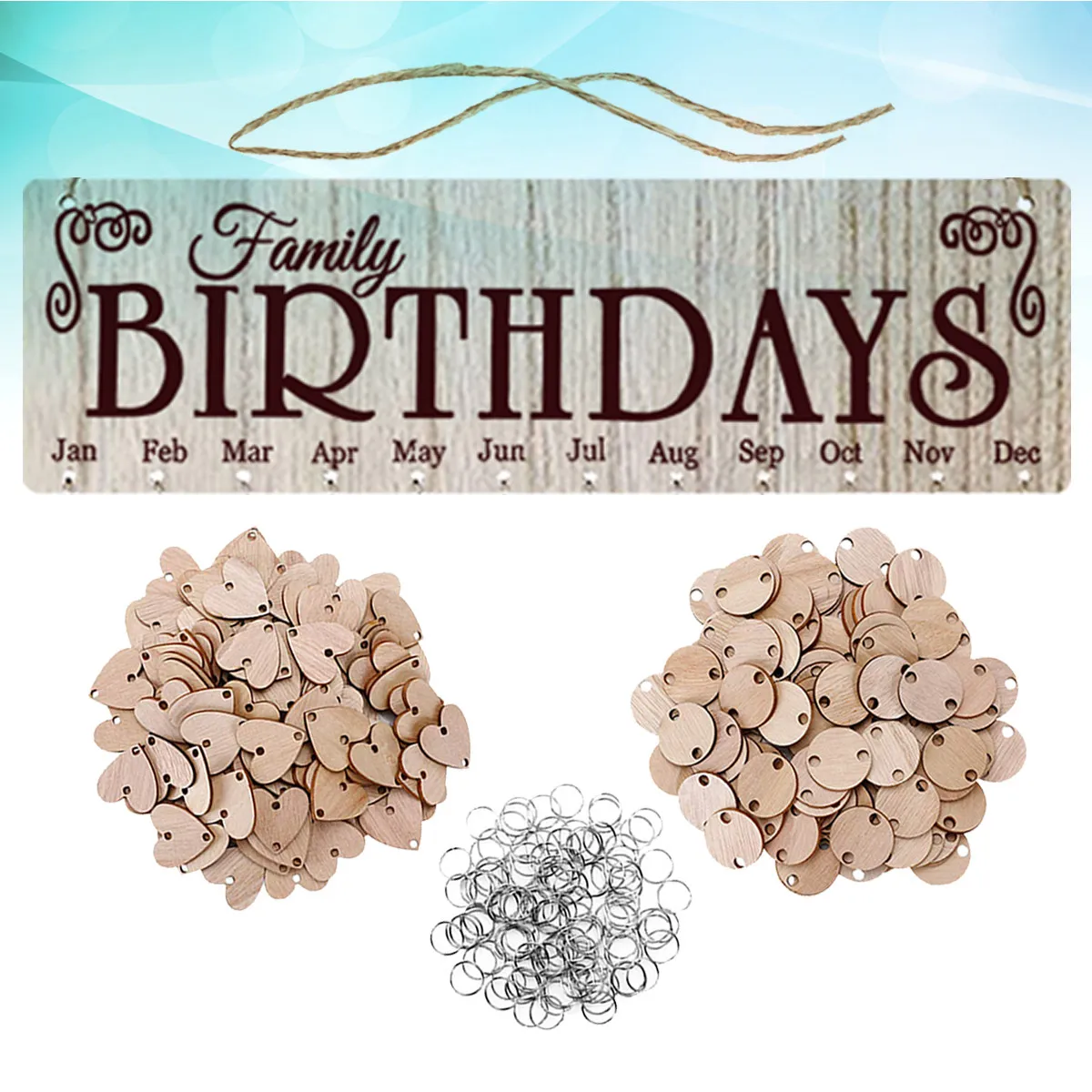 

1Set Wooden Hanging Birthday Planner Board Natural Wood Slice Pendants for Names Dates Easy Assembly Rope Decorative Reminder