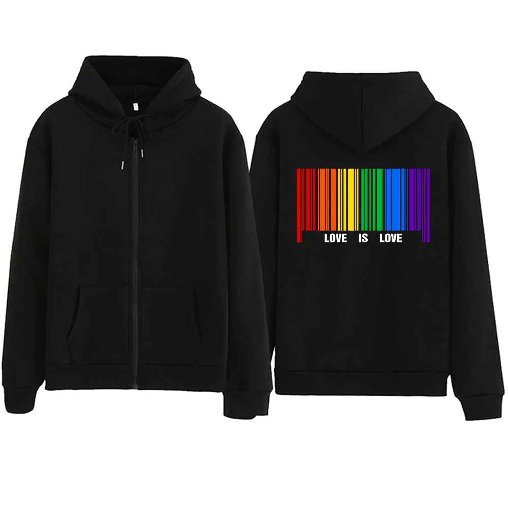 

LGBT Pride Month Love Is Love Barcode Style Zipper Hoodie Harajuku Pullover Tops Sweatshirt Streetwear