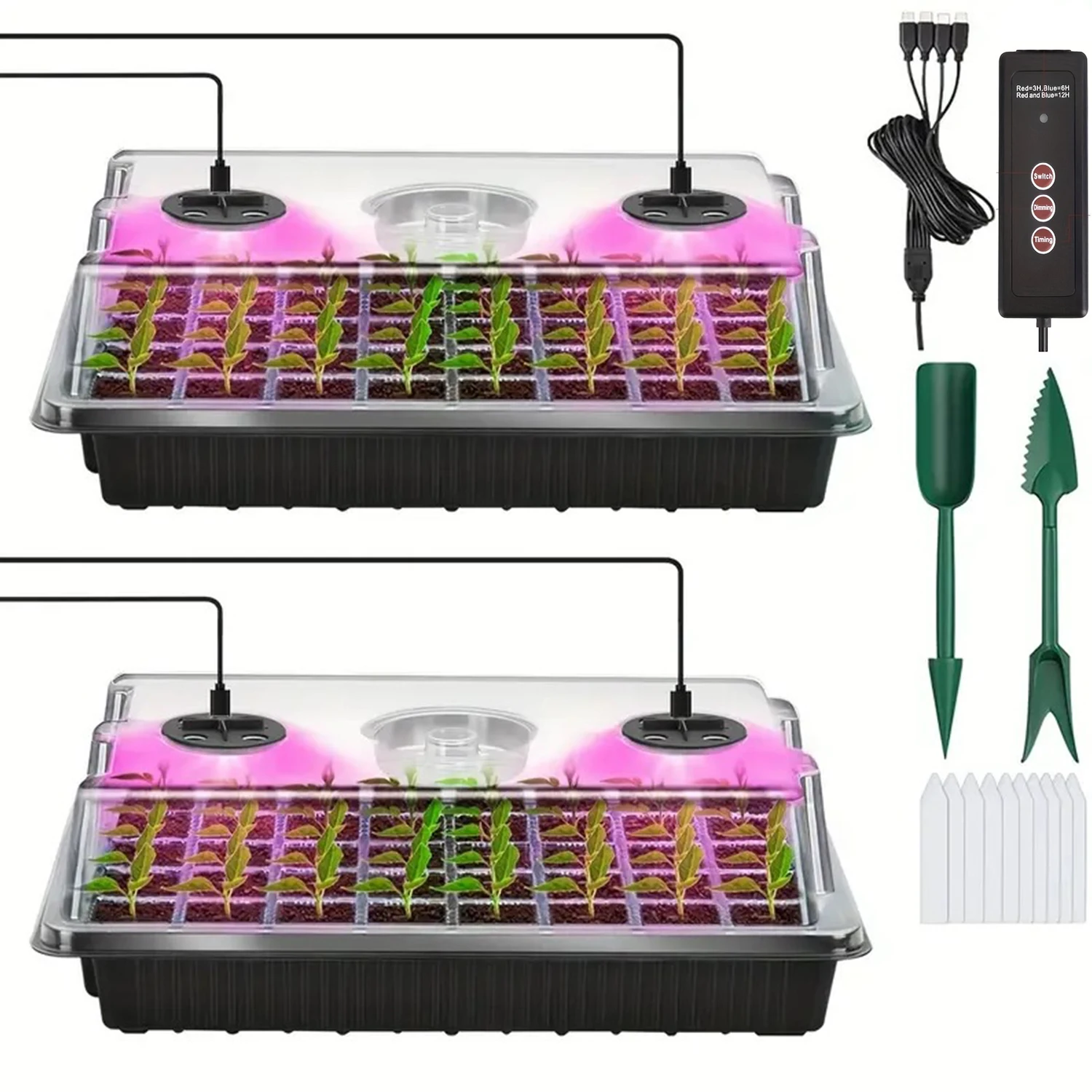 2-Piece Seed Starter Kit with Grow Light - 80-Cell Tray, Adjustable Brightness Timer, USB Powered