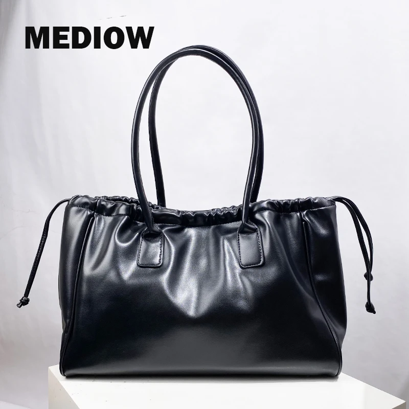 MEDIOW Large Capacity Tote Bags For Women Luxury Designer Handbag And Purses 2024 New In PU Vintage Top Handle Underarm Shoulder