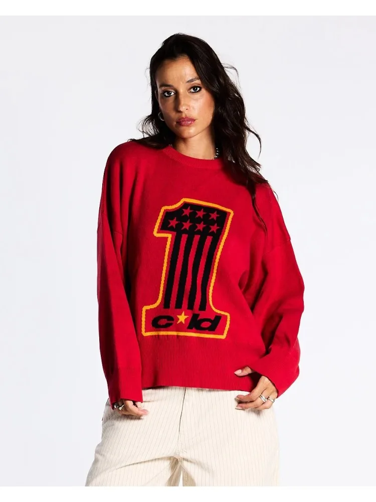 

Эстетика с принтом 2000-х годов, номер 1, хип-хоп, рок, модный повседневный готический сказочный унисекс, элегантный свободный свитер с длинными рукавами