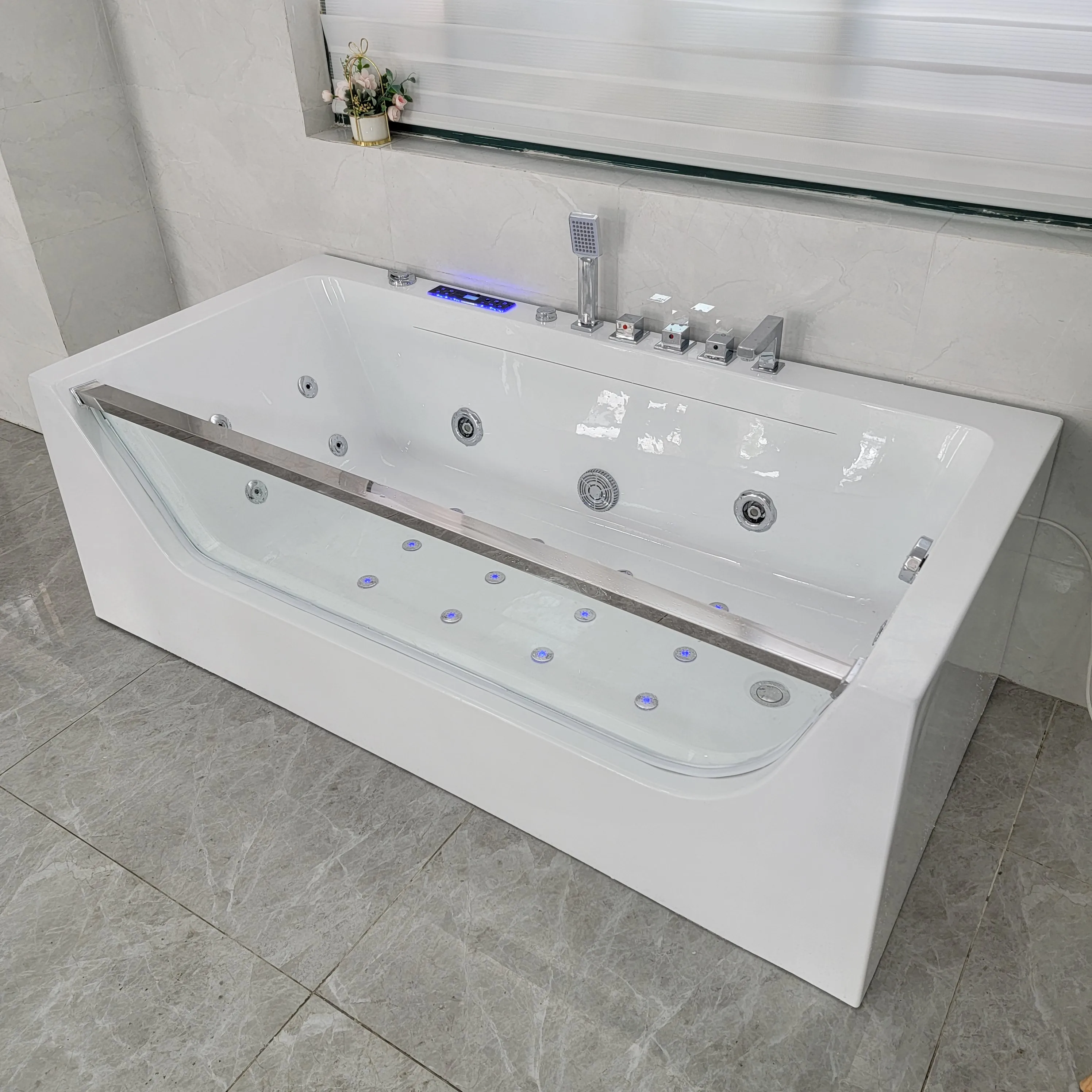 حوض استحمام كبير من الأكريليك قائم بذاته مع زجاج من جانب واحد للحمام #3