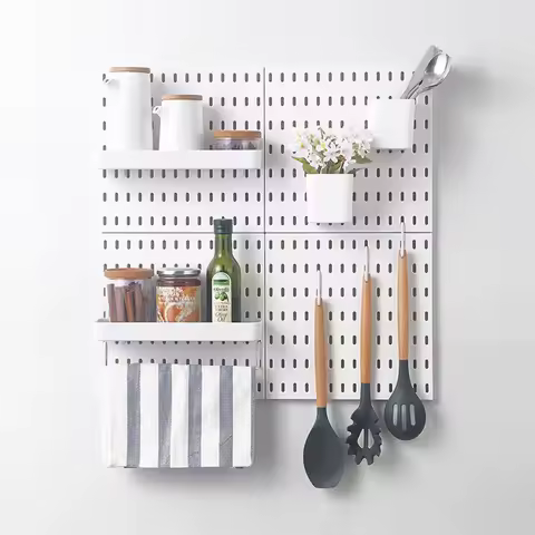 Versatile White Wall Mount No Drill Thick Hanging Shelf with Adjustable Pegboard Ideal for Kitchen Living Room Easy to Assemble