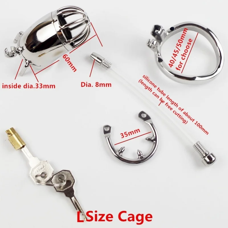 Stainless Steel Chastity Device with Urethral Catheter and Anti-Shedding Ring Chastity Cage Man Penis Ring Adult Sex Toy for Men