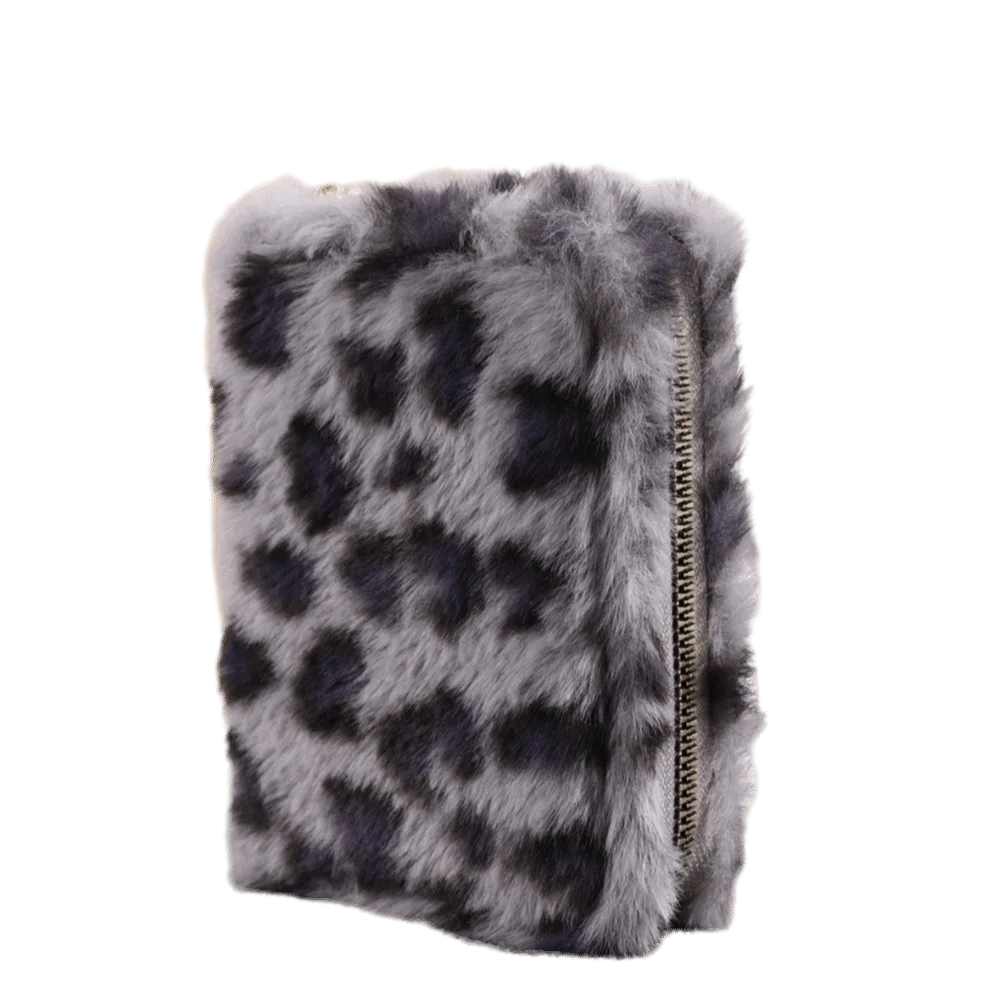 Cute Furry Leopard Print Coin Purse Soft Multi-Card Slot Short Card Holder Large Capacity Travel Organizer Storage Bag Cosmetic
