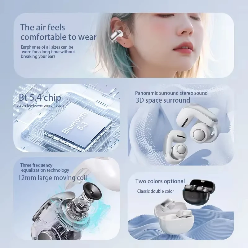 Auriculares Bluetooth inalámbricos V12 con orejas con clip; para deportes, sin caídas; Auriculares estéreo para todos los teléfonos inteligentes