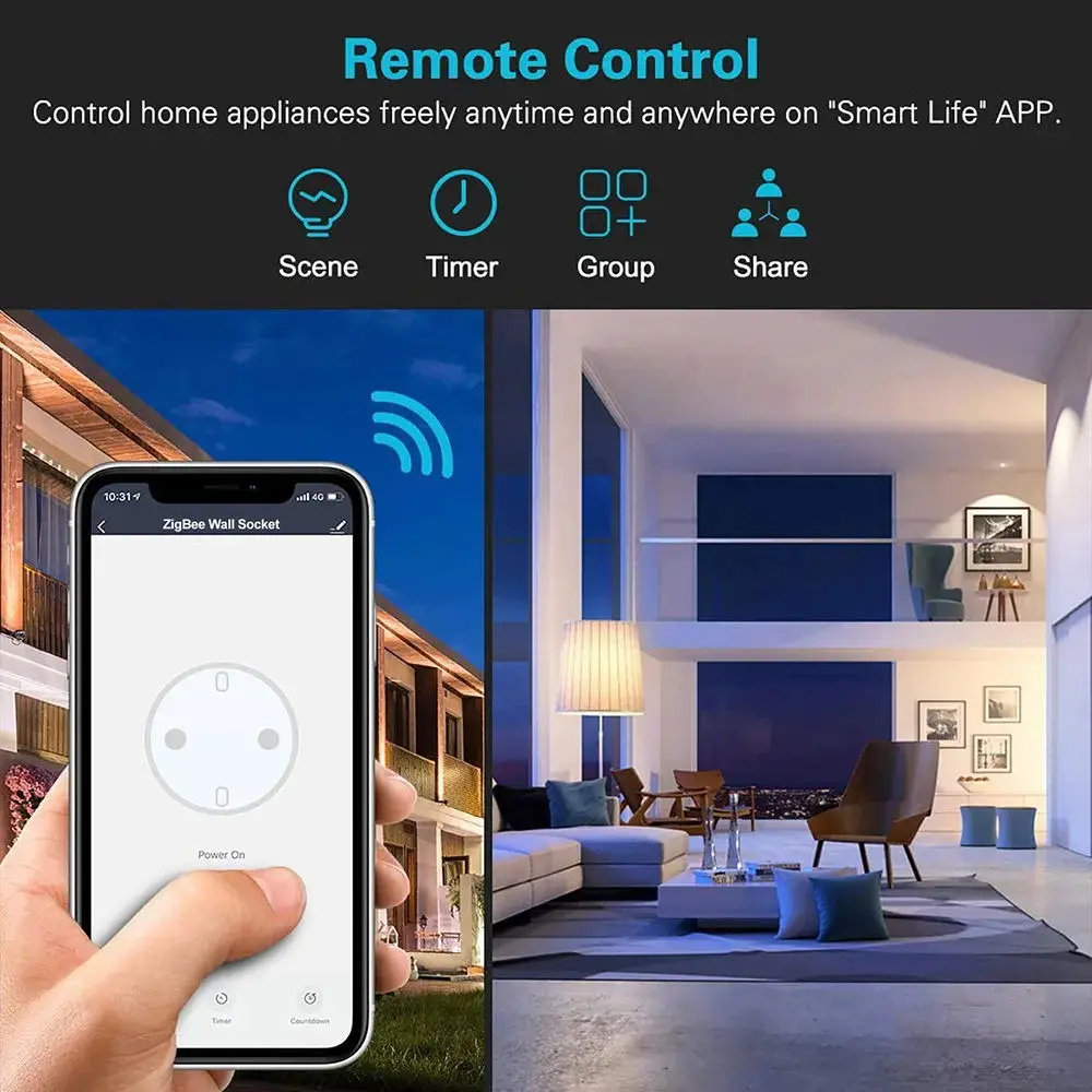 Arumny Tuya Smart Life Wall Socket Zigbee EU Standard Electrical Plug Russia Alice Alexa Google Home Voice With Power Monitoring